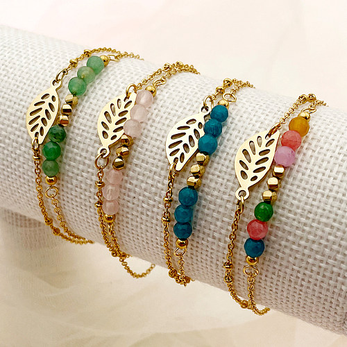 Elegante, süße, schlichte Blätter-Armbänder aus Edelstahl mit künstlichem Kristall und vergoldeten Armbändern in großen Mengen