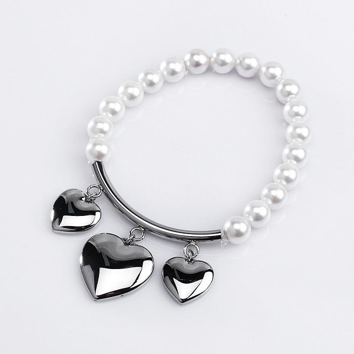 Nueva moda corazón colgante perla pulsera de acero inoxidable joyería al por mayor