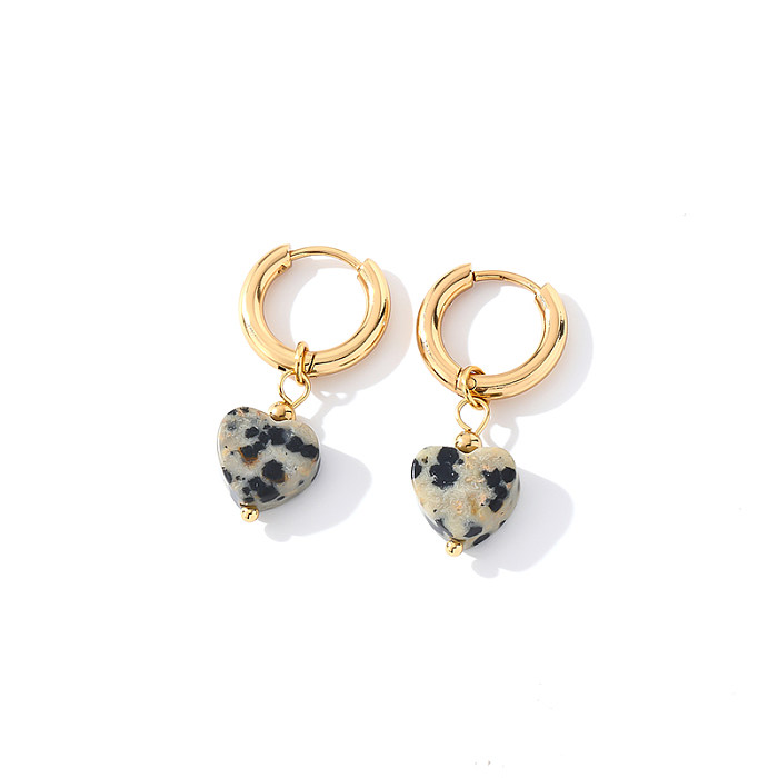 1 paire de boucles d'oreilles pendantes en acier inoxydable, Style Simple et doux, plaqué en forme de cœur