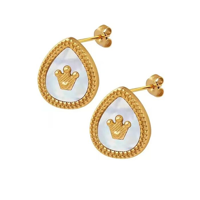 Fashion Crown Flower Stainless Steel Plating Ear Studs 1 Pair