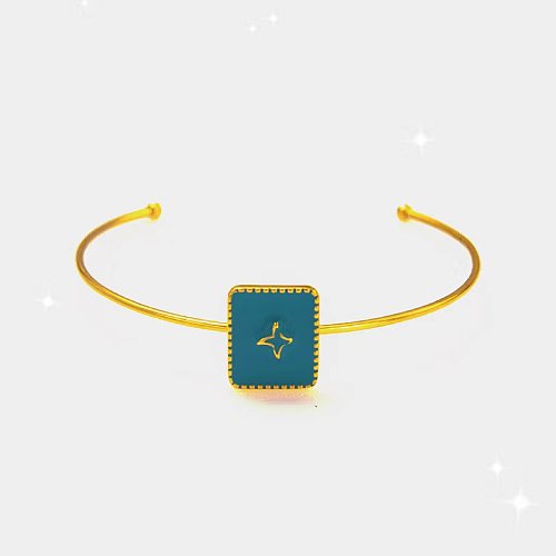 Simple Style Star Rectangle Stainless Steel Enamel Plating 14K Gold Plated Bangle