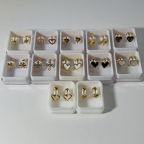 1 Pair Sweet Cross Heart Shape Plating Stainless Steel Ear Studs