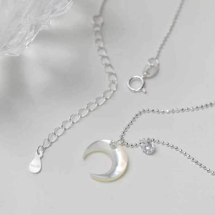 Wholesale Simple Style Moon Shell Stainless Steel Rhinestones Pendant Necklace