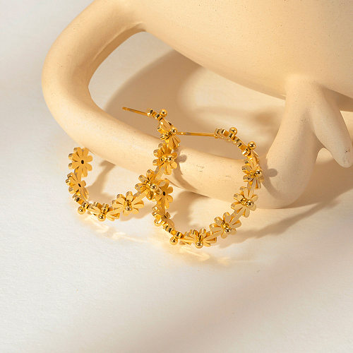 Süße Blumen-Ohrringe aus Edelstahl, vergoldet, 1 Paar