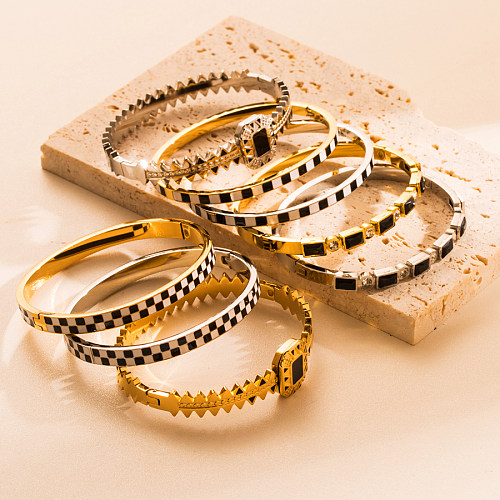 1 pièce mode carré à carreaux en acier inoxydable émail placage incrustation Zircon bracelet