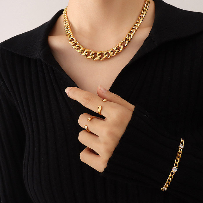 Hip-hop Trendy Exaggerated Stainless Steel Cuban Chain 18K Real Gold Plated Necklace