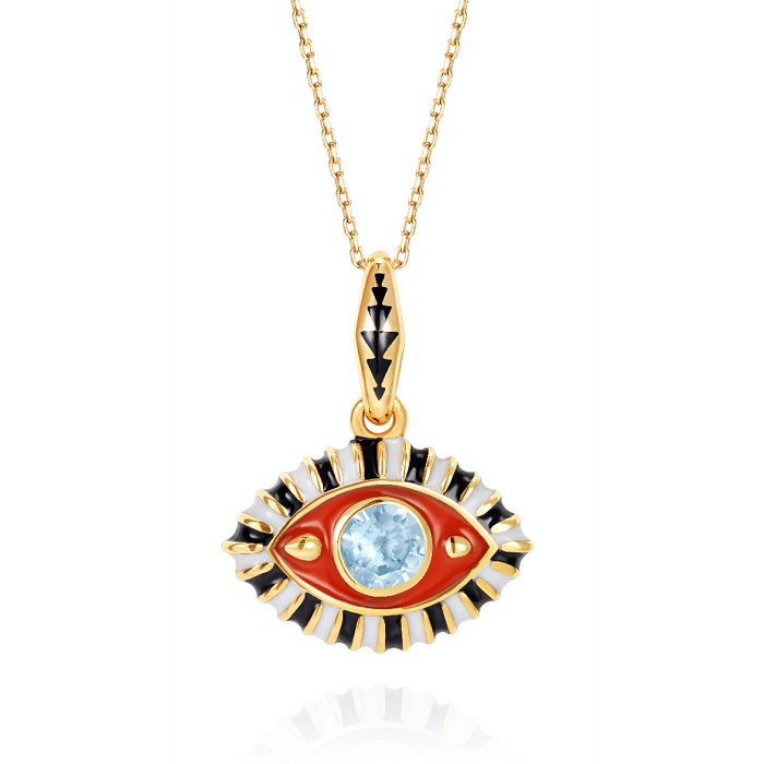 Simple Style Devil'S Eye Oval Stainless Steel Enamel Plating Inlay Zircon 18K Gold Plated Pendant Necklace