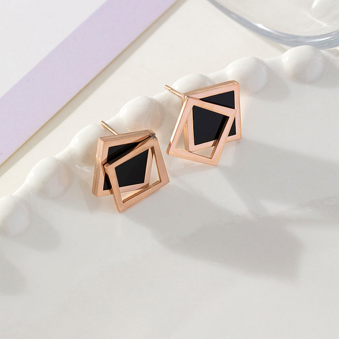 1 Pair Vintage Style Simple Style Roman Style Triangle Inlay Stainless Steel Shell Zircon Ear Studs