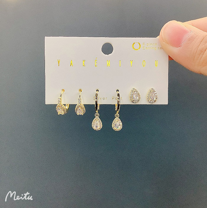 1 Set elegante quadratische Stern-Kupfer-Inlay-künstliche Perlen-Zirkon-Ohrringe