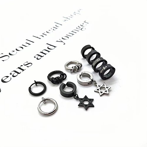 10 Stück elegante, schlichte Streetwear-Ohrringe mit Pentagramm-Kreis-Polierbeschichtung aus Metall und Edelstahl