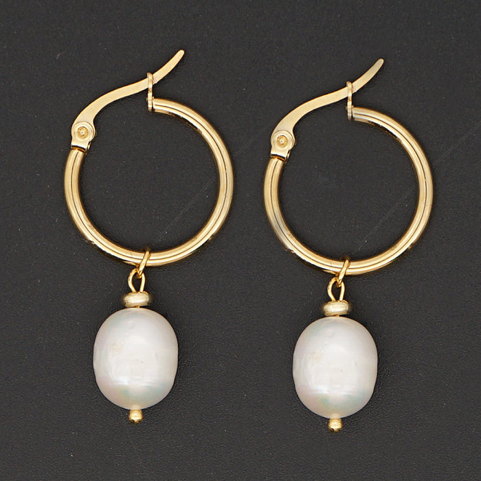 Boucles d'oreilles circulaires en acier inoxydable, perles simples, vente en gros de bijoux