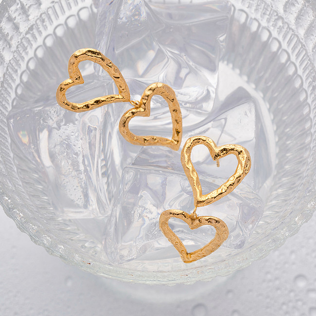1 Pair IG Style Simple Style Heart Shape Plating Hollow Out Stainless Steel  18K Gold Plated Drop Earrings