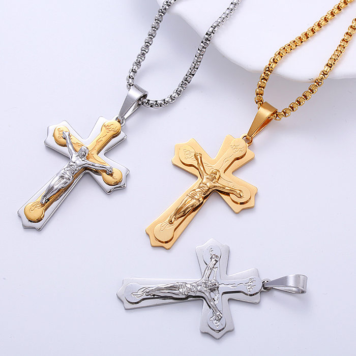 Halskette mit Retro-Kreuz-Anhänger aus Edelstahl