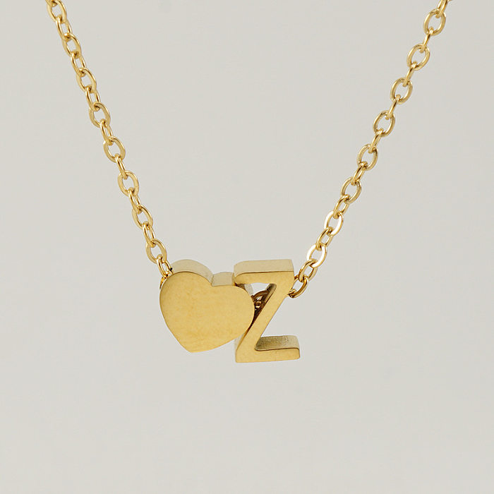 Fashion Letter Heart Shape Stainless Steel Pendant Necklace Gold Plated Stainless Steel  Necklaces