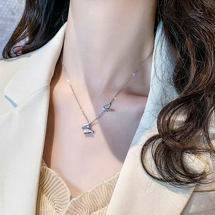 Collier pendentif en diamant artificiel avec incrustation de placage en acier inoxydable de style simple