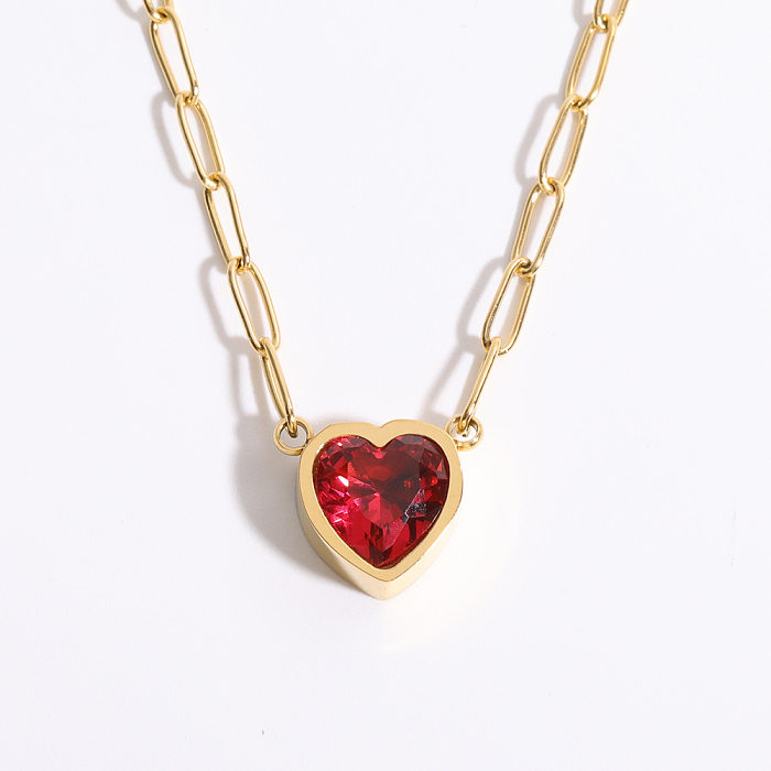 Sweet Heart Shape Stainless Steel Inlay Zircon Necklace 1 Piece