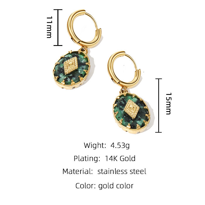 1 Pair IG Style Vintage Style Oval Rhombus Plating Inlay Stainless Steel  Natural Stone 14K Gold Plated Drop Earrings