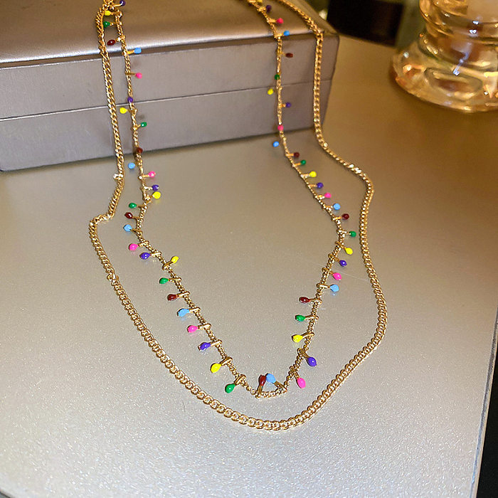Doppelschichtige Halskette mit Anhänger in Edelstahlfarbe, leichtes Luxus-Design, trendige Schlüsselbeinkette, alltägliche Joker-Halskette