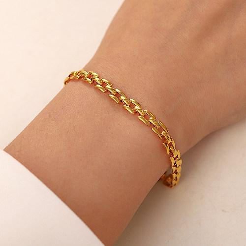 Estilo simples cor sólida aço inoxidável titânio pulseiras banhadas a ouro 1 peça