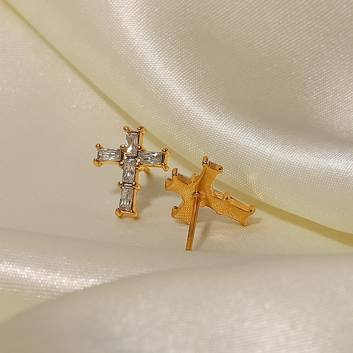 Modische Kreuz-Ohrstecker aus Edelstahl mit Zirkon-Edelstahl-Ohrringen