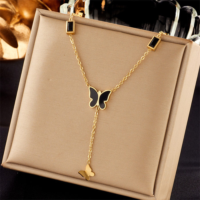 Collier pendentif en acier inoxydable, Style IG, étoile, lune, nœud papillon, placage d'émail, strass