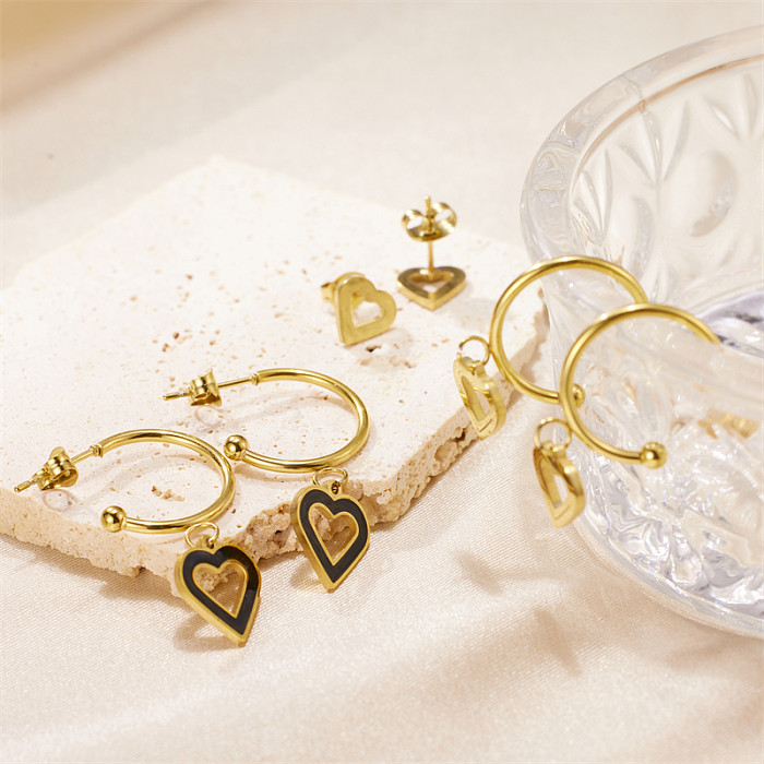 1 Set IG Style Simple Style Heart Shape Polishing Plating Stainless Steel  18K Gold Plated Earrings