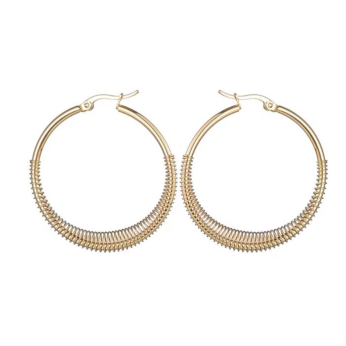 1 paire de boucles d'oreilles créoles en acier inoxydable plaqué ovale, style streetwear
