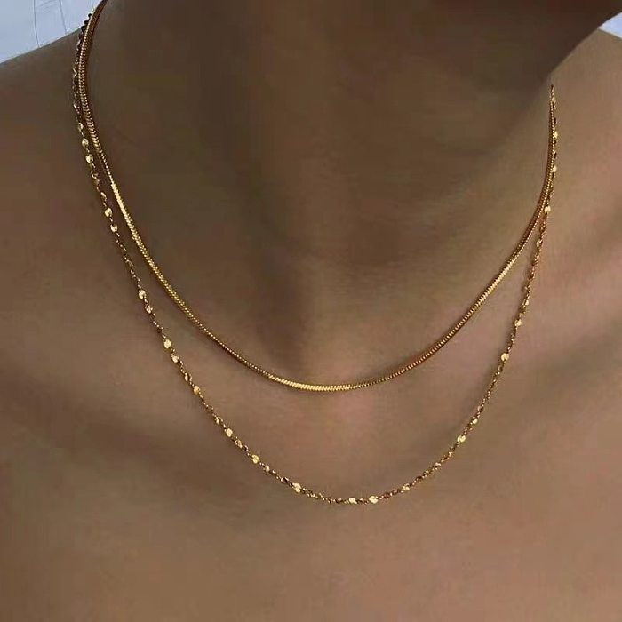 Commute Solid Color Stainless Steel Plating Chain Gold Plated Layered Necklaces