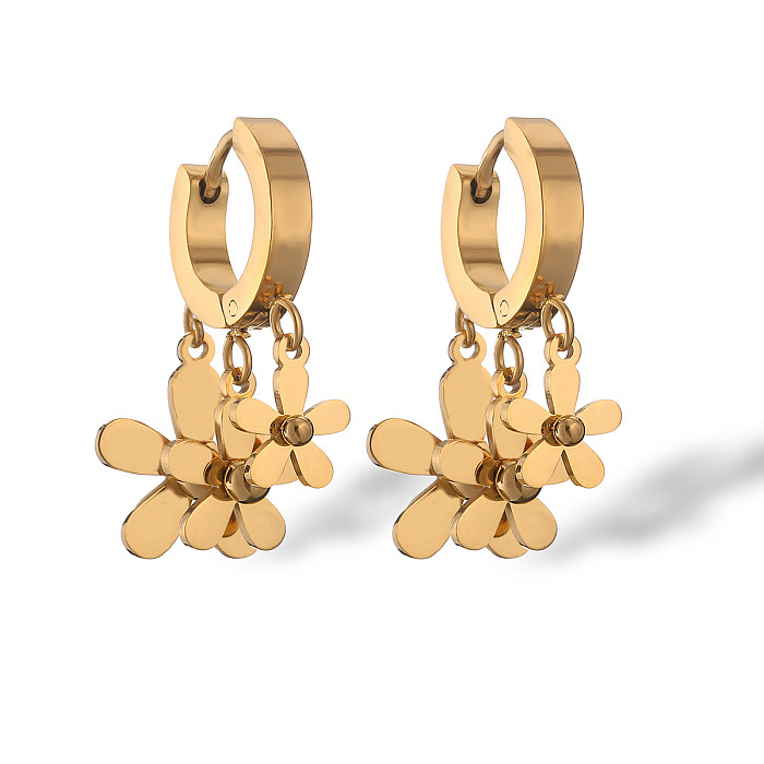 1 Pair Simple Style Commute Flower Plating Stainless Steel 18K Gold Plated Drop Earrings