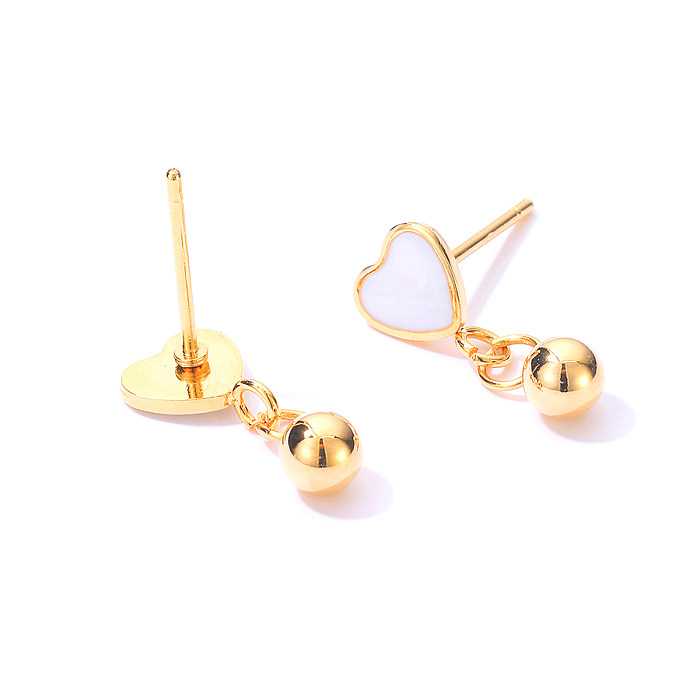Creative Simple Stainless Steel  Electroplating 18K Gold Heart Bead Pendant Earrings