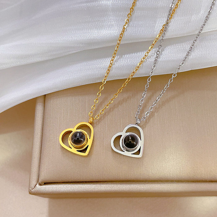 Simple Style Classic Style Love Stainless Steel Inlay Artificial Gemstones Pendant Necklace