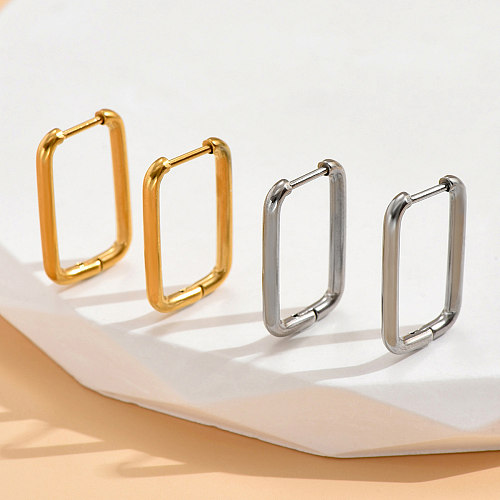 Wholesale 1 Pair Simple Style Rectangle Stainless Steel  14K Gold Plated Silver Plated Hoop Earrings