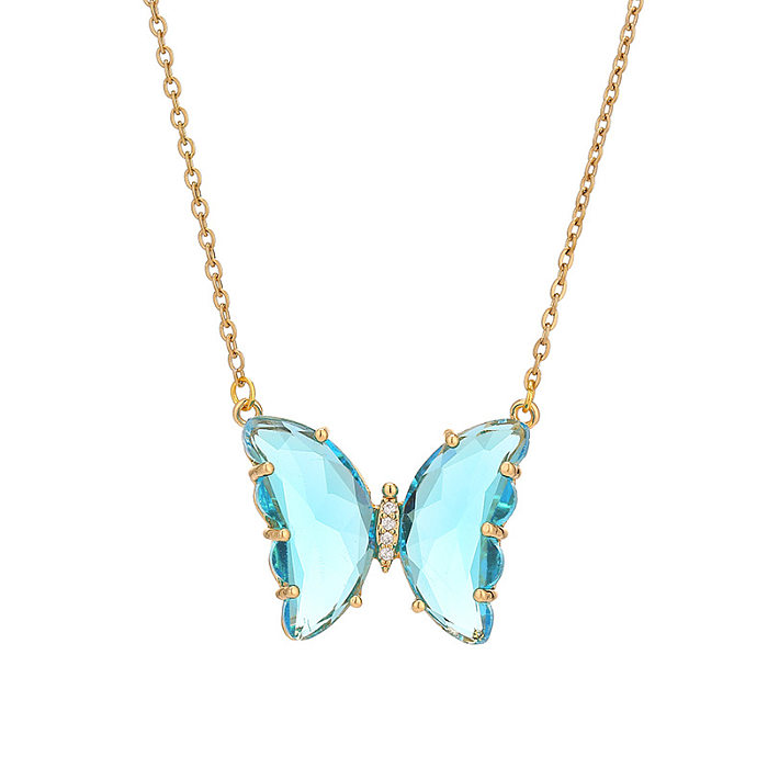 1 peça moda borboleta incrustada de aço inoxidável pingente de colar de cristal