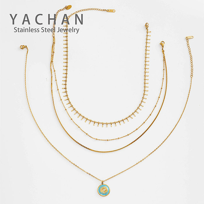Fashion Multi-layered Eye Drop Oil Pendant Chain Stacking Stainless Steel Clavicle Chain