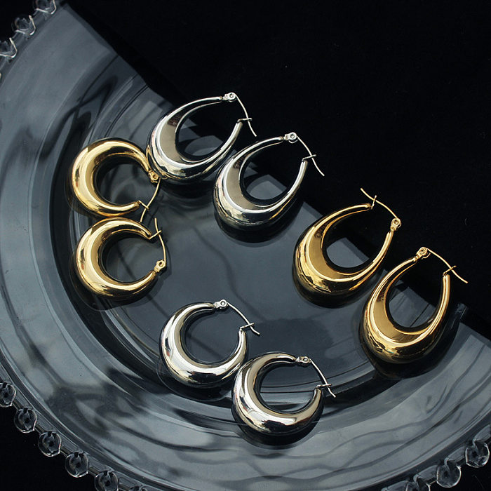 Fashion Solid Color Stainless Steel Hoop Earrings 1 Pair