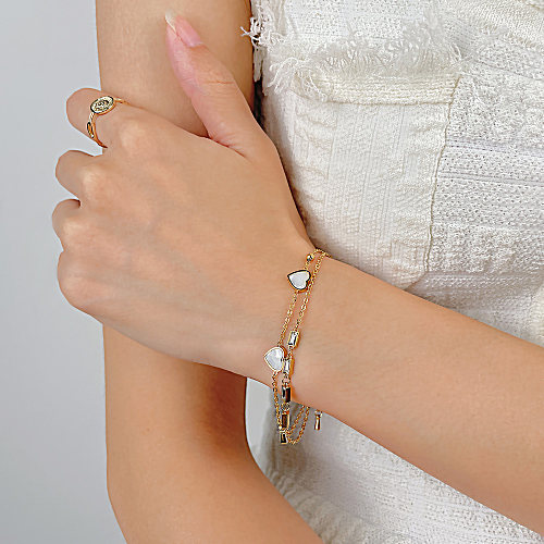 Elegant French Style Heart Shape Shell Titanium Steel Bracelets
