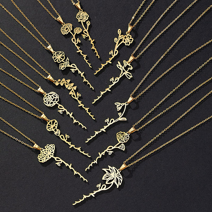 Halskette mit Anhänger „Lady Flower“ aus Edelstahl mit 18-Karat-Vergoldung