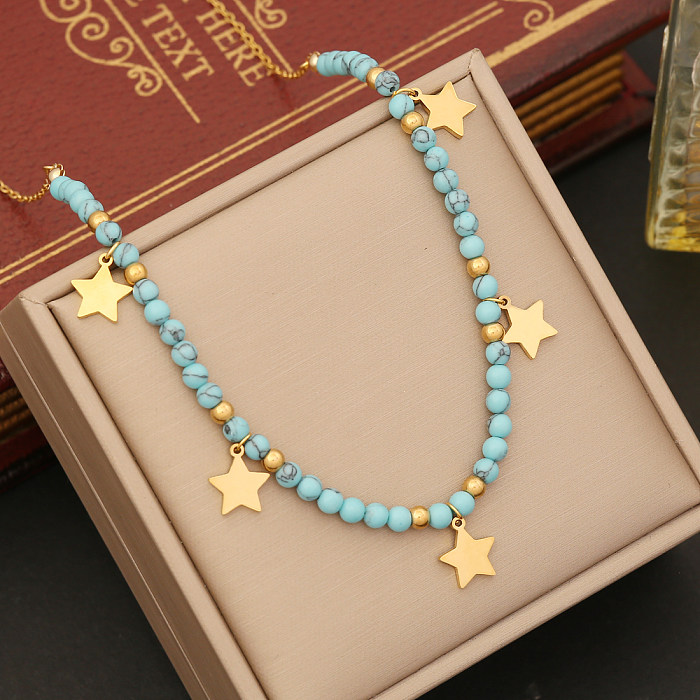 Collier avec pendentif en perles turquoise en acier inoxydable, œil d'étoile bohème, papillon