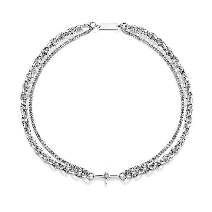 Collar Chapado en plata con diamantes artificiales con incrustaciones de acero inoxidable y mariposa estilo Punk Vintage Hip-Hop