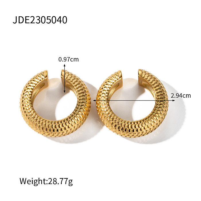1 Pair Elegant Classic Style C Shape Fish Scale Plating Stainless Steel  18K Gold Plated Ear Clips