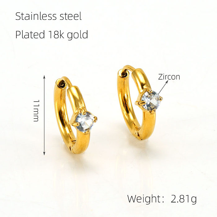1 Pair Glam Retro Round Plating Inlay Stainless Steel  Zircon 18K Gold Plated Earrings