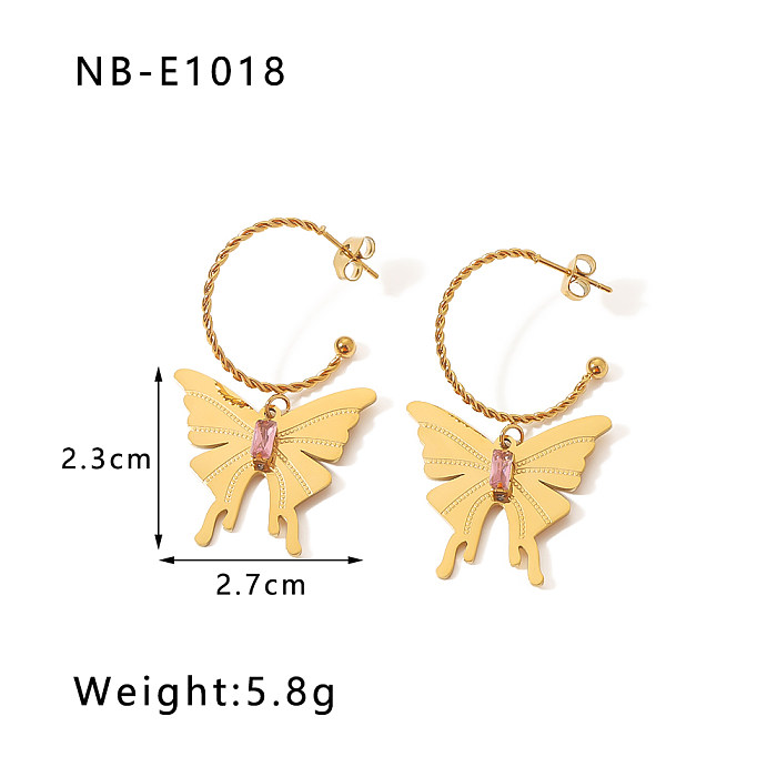 1 Pair Vintage Style Sweet Butterfly Plating Inlay Stainless Steel  Zircon 18K Gold Plated Drop Earrings