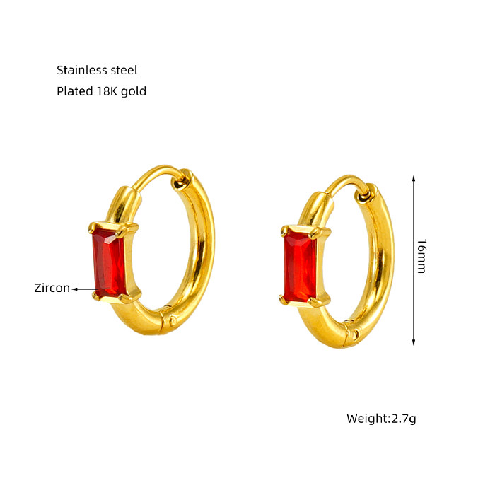 1 Paar elegante Retro-Ohrringe mit rechteckiger Beschichtung und Inlay aus Edelstahl mit Zirkon und 18-Karat-Vergoldung