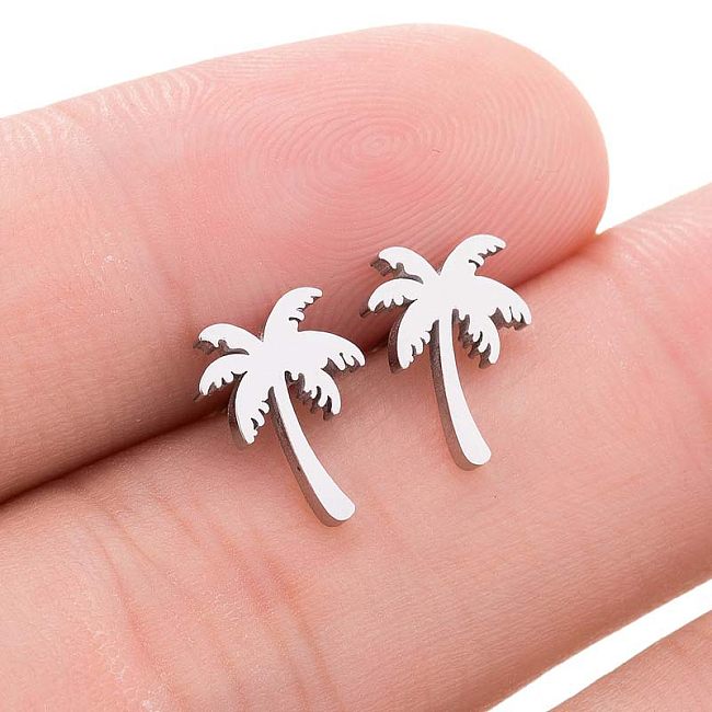 Women'S Simple Style Coconut Tree Stainless Steel  No Inlaid Ear Studs Plating Stainless Steel  Earrings