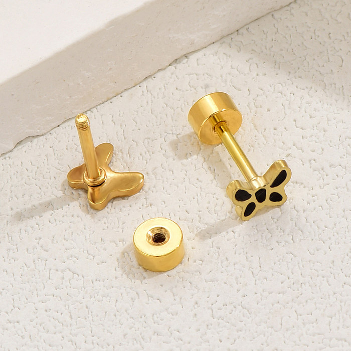 1 par de brincos de orelha banhados a ouro 18K estilo coreano doce borboleta esmaltada