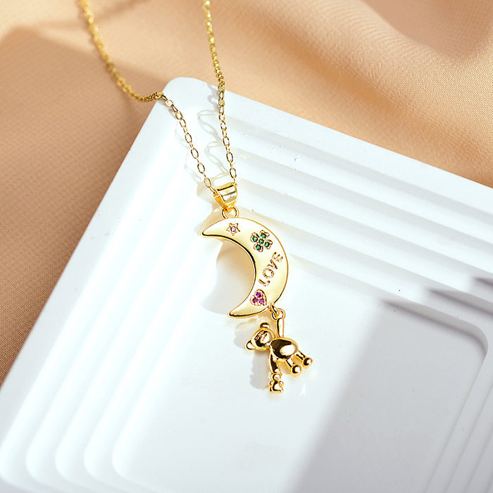 Cute Moon Stainless Steel  Copper Plating Metal Gold Plated Pendant Necklace