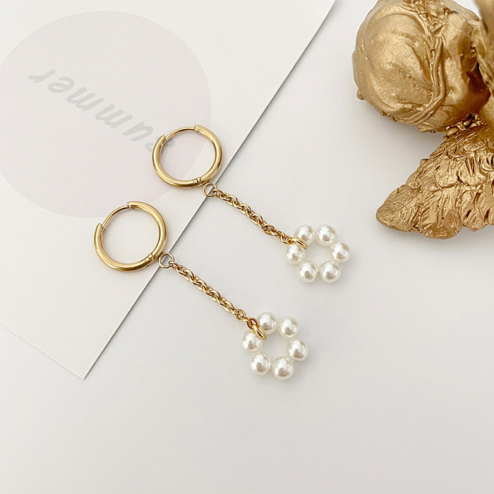 1 Pair Sweet Flower Polishing Crystal Plating Stainless Steel  Gold Plated Drop Earrings