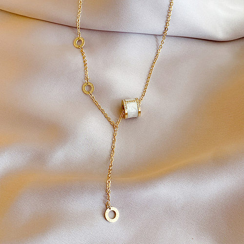 Elegant Solid Color Stainless Steel  Plating Inlay Zircon Gold Plated Pendant Necklace