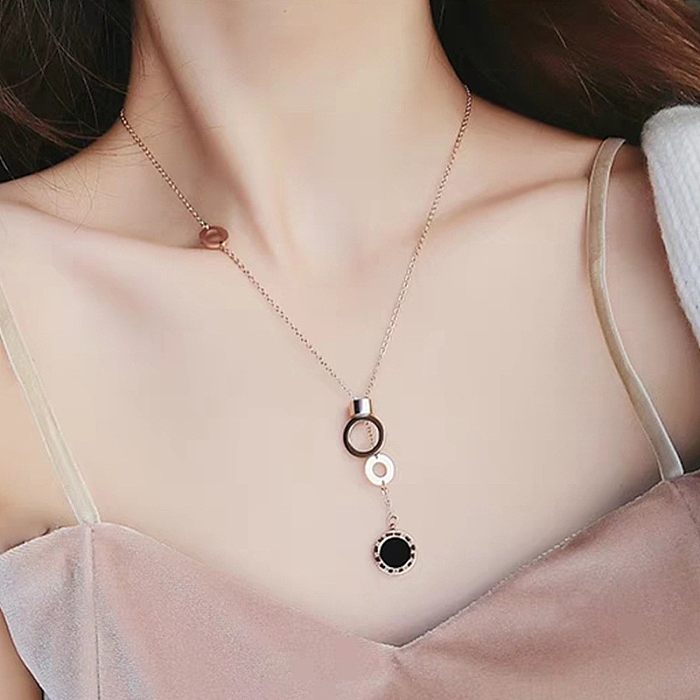 Simple Style Round Stainless Steel Plating Pendant Necklace 1 Piece