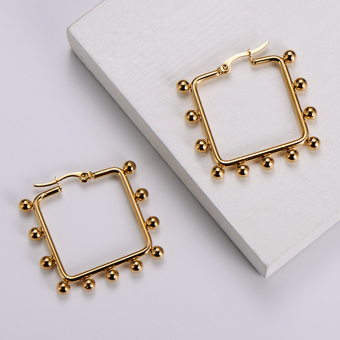 AML Simple Square Triangle Hexagon Round Drop-Shaped Heart Welding Stainless Steel  Round Beads Geometric Earrings